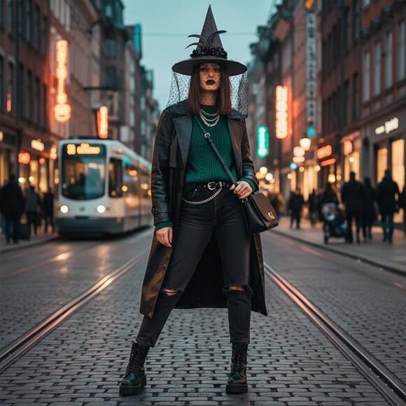 Black Witch Hat with Lace Veil